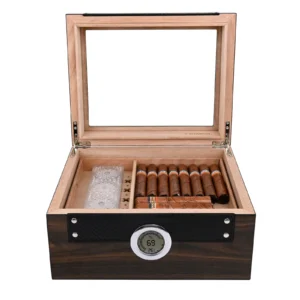 CIGAROL Large Capacity Cigar Humidor – Spanish Cedar Lined, Precision Humidity Control, Premium Leather & Wood Design | 2-Tier Desktop Storage for 75+ Cigars