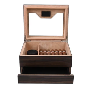 CIGAROL Cigar Humidor Box with Spanish Cedar Lining & Glass Top – Precision Humidity Control, Built-In Hygrometer, and Accessory Drawer for 10–20 Cigars