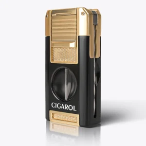 CIGAROL 5-in-1 Multifunctional Cigar Torch Lighter – Double Jet Flame with Built-in V-Cutter, Punch, & Cigar Rest